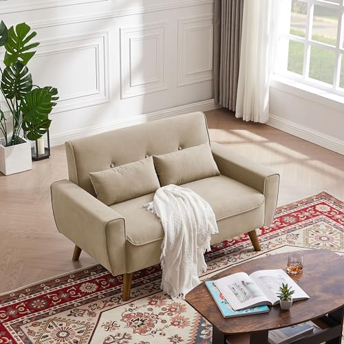 Green Small Loveseat Sofa with Wood Legs Y1389