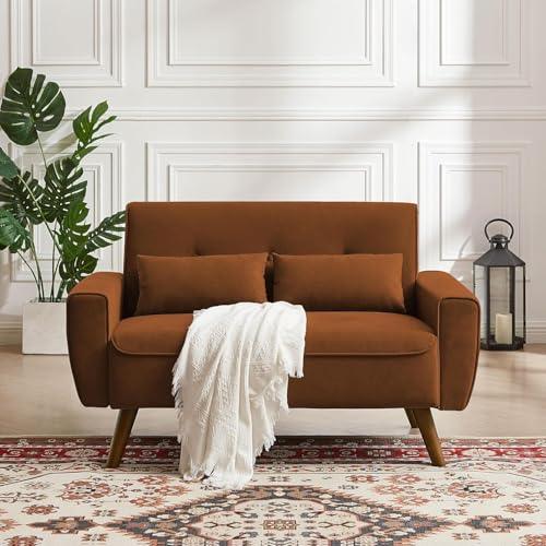Green Small Loveseat Sofa with Wood Legs Y1389