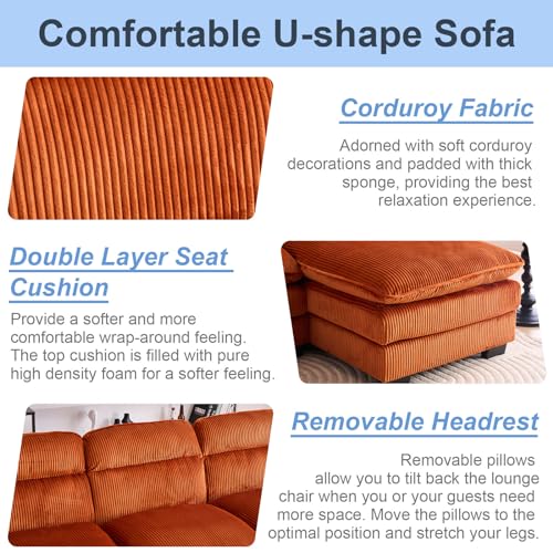 White Corduroy U Shaped Modular Sofa Sleeper with Double Chaise W327203