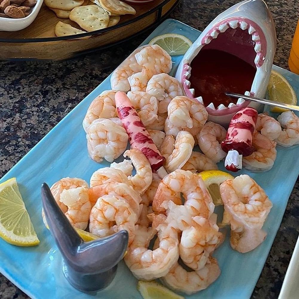 Shark Plate With Sauce Compartment, Handmade Ceramic Sushi Platter L261022