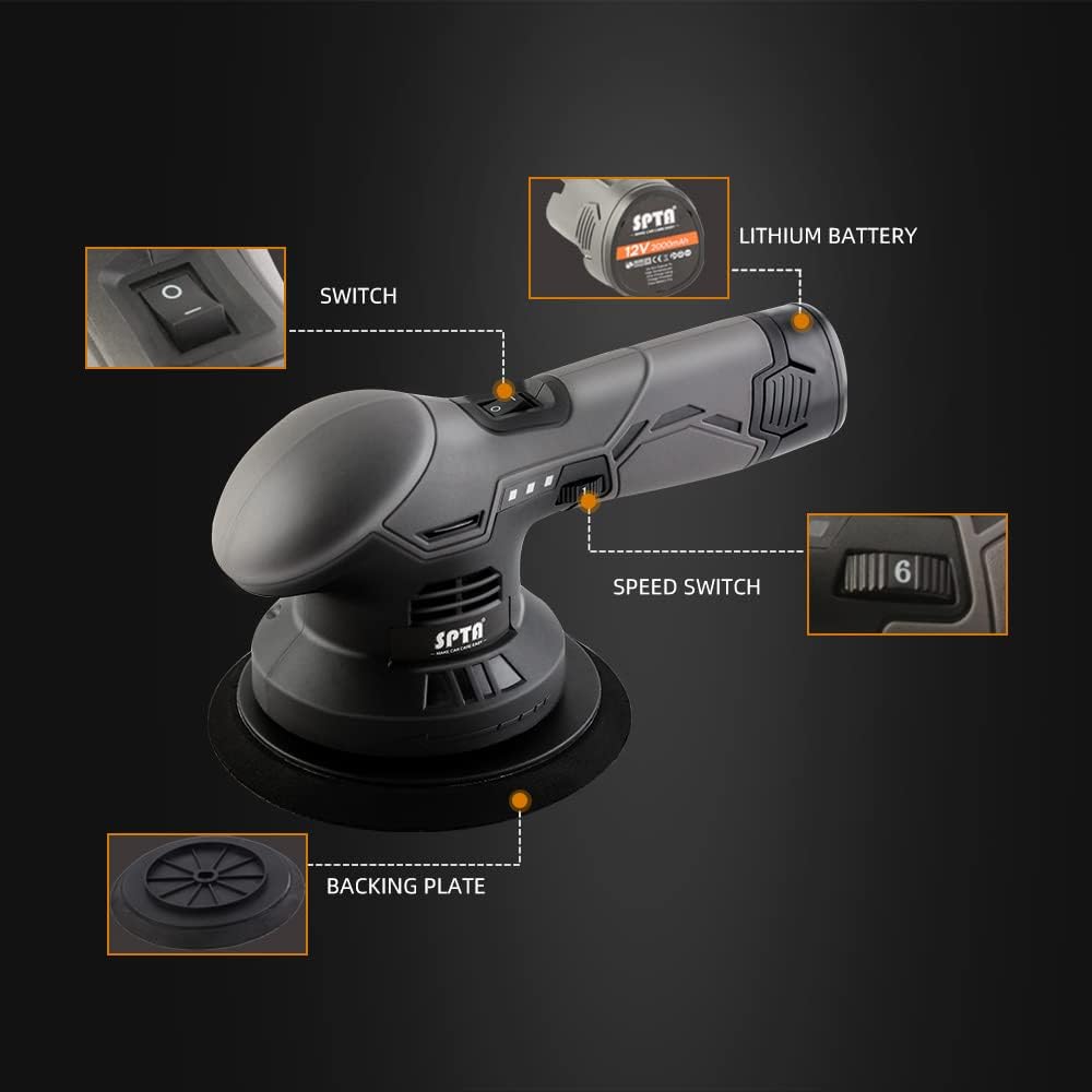 Cordless Car Buffer Polisher with 2Pcs 12V Lithium Rechargeable Battery Brushless Polisher, 2.0Ah E266210