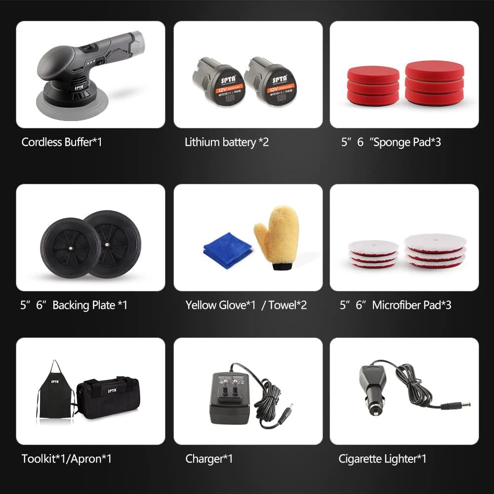Cordless Car Buffer Polisher with 2Pcs 12V Lithium Rechargeable Battery Brushless Polisher, 2.0Ah E266210