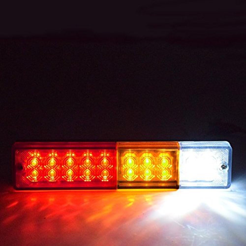 20-LED Truck Trailer Tail Light Turn Signal Reverse Brake Light, 3W 12V Red-Amber-White Waterproof (Pack of 2) Q539601