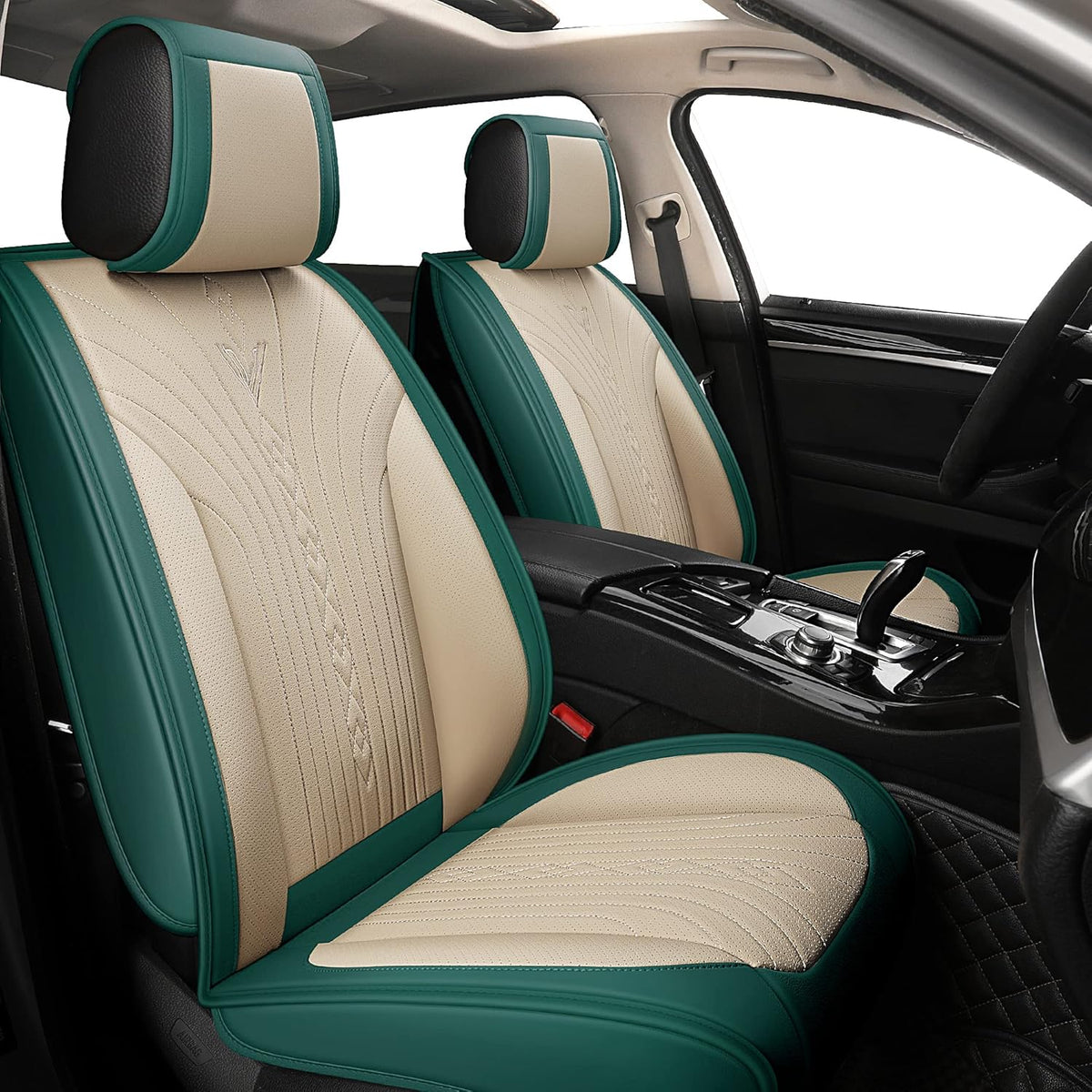 Beige and Blue Leather Car Seat Covers Full Set H510