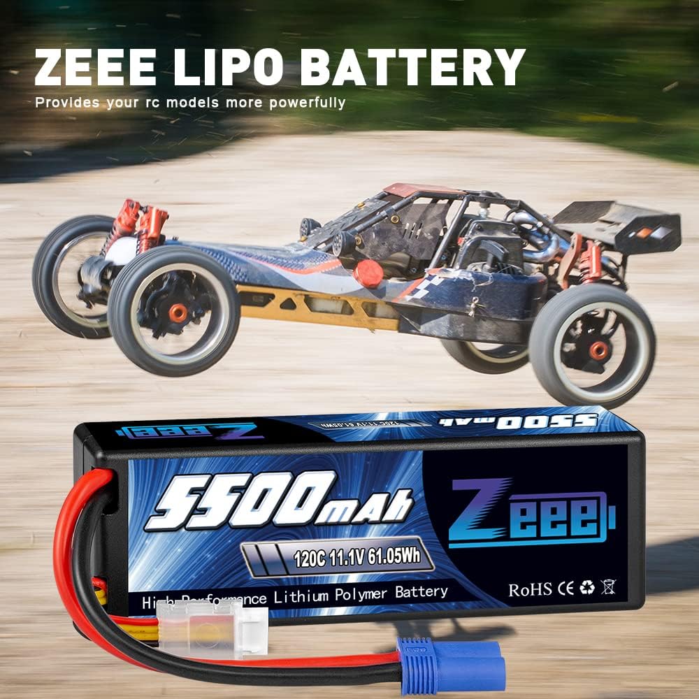 3S Lipo Battery 5500mAh 11.1V 120C Hard Case with EC5 Connector 2 Pack I4184