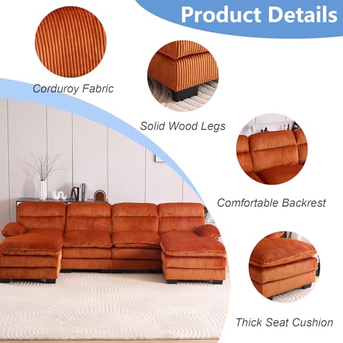 White Corduroy U Shaped Modular Sofa Sleeper with Double Chaise W327203