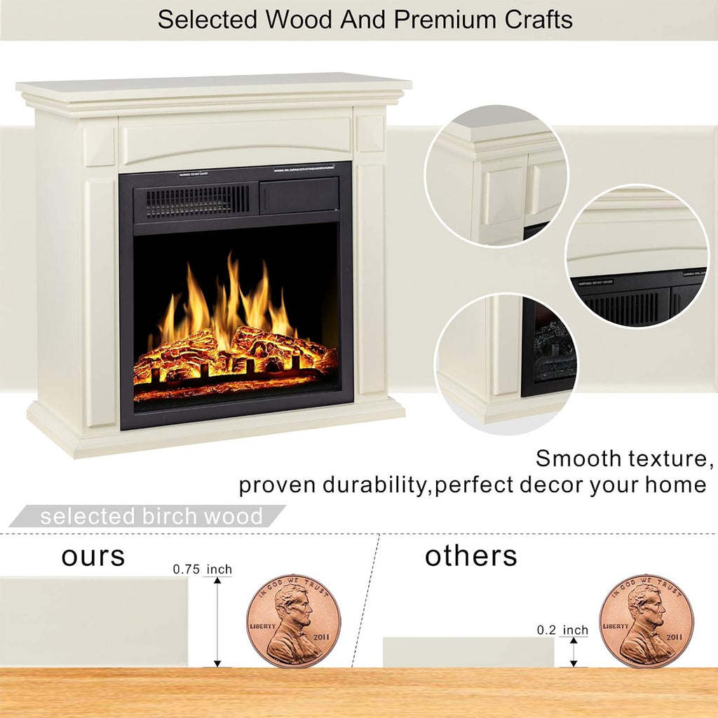 26’’ Electric Fireplace Heater with Remote Control, White M137382