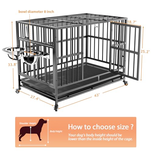 48" Heavy-Duty Dog Crate with Wheels, Dual Bowls N9046