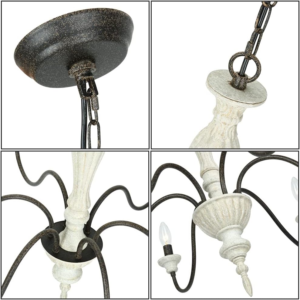 6-Light Chandelier with Imitation Wood and Stardust Iron U980960