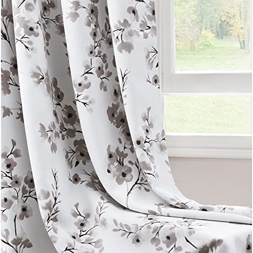 Taupe Floral Blackout Curtains, 52 X 84 Inches, 2 Panels R890