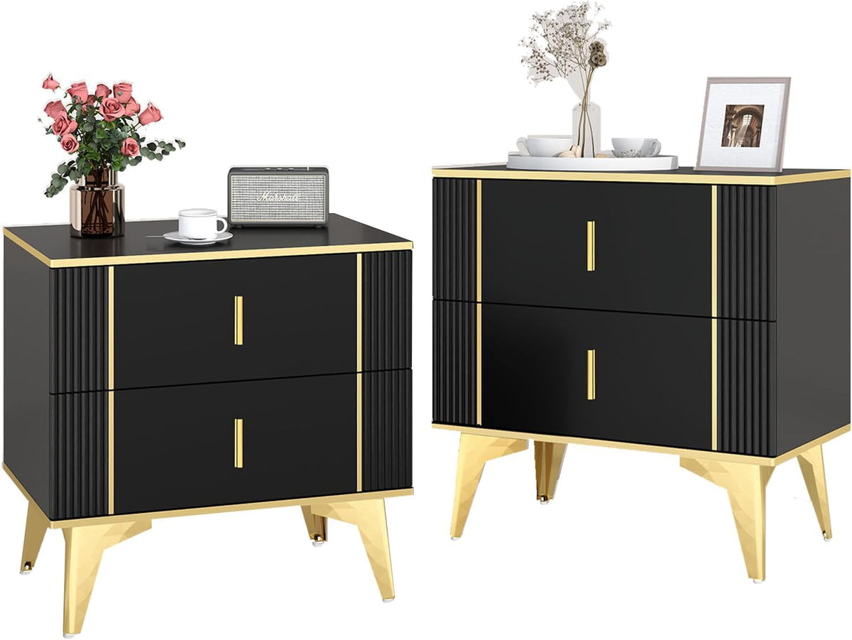 Black Nightstand Set of 2 with 2 Wood Drawers W463306