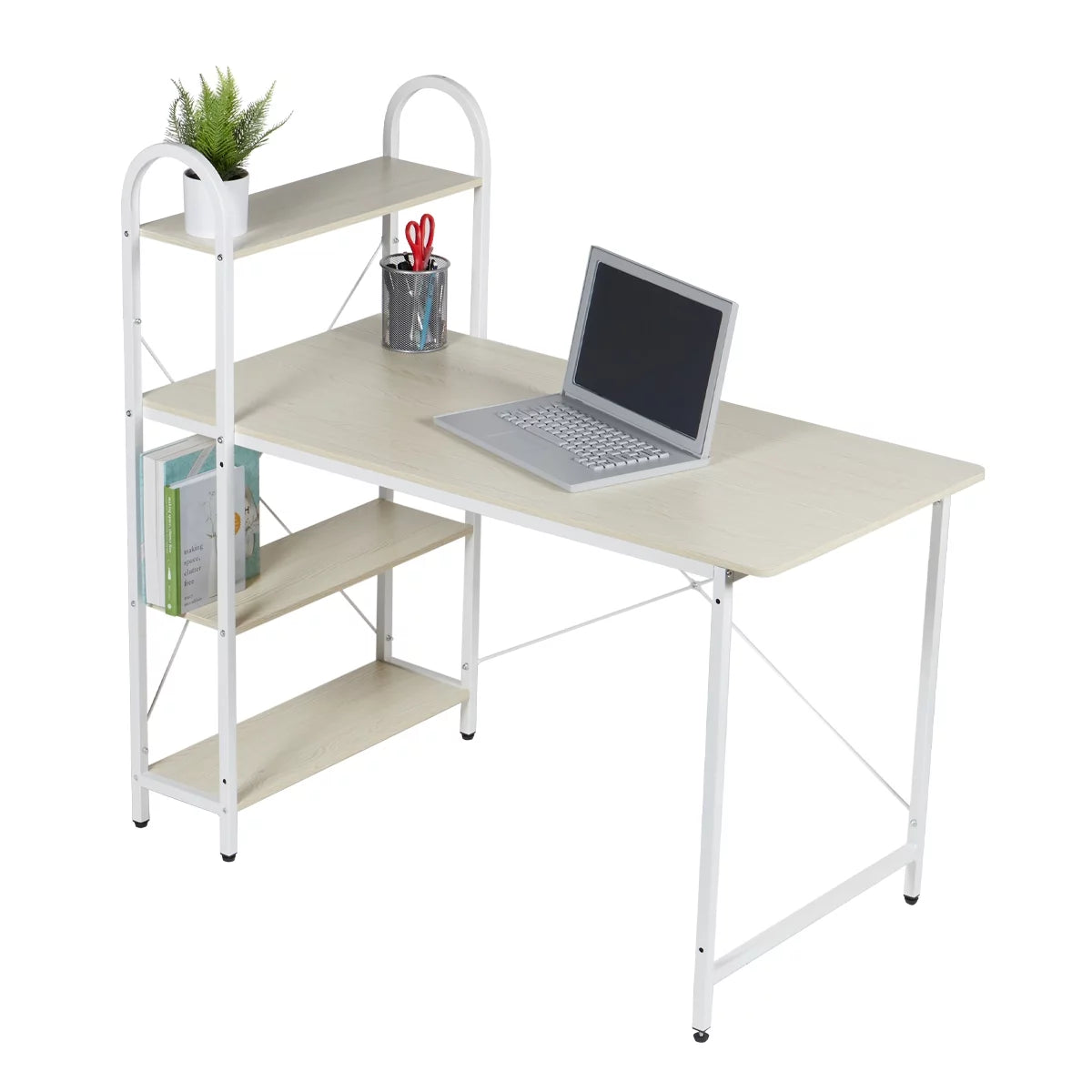 Oak/White Computer Desk With Shelves Y72865