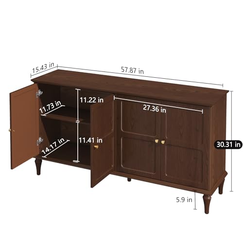 58'' Sideboard Cabinet with 4 Doors and Adjustable Shelves, Brown P67930
