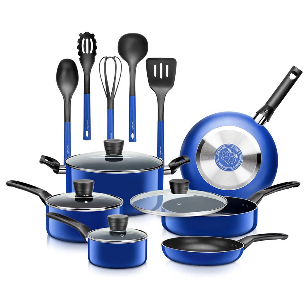 15 Piece Non Stick Blue Cookware Set O9617