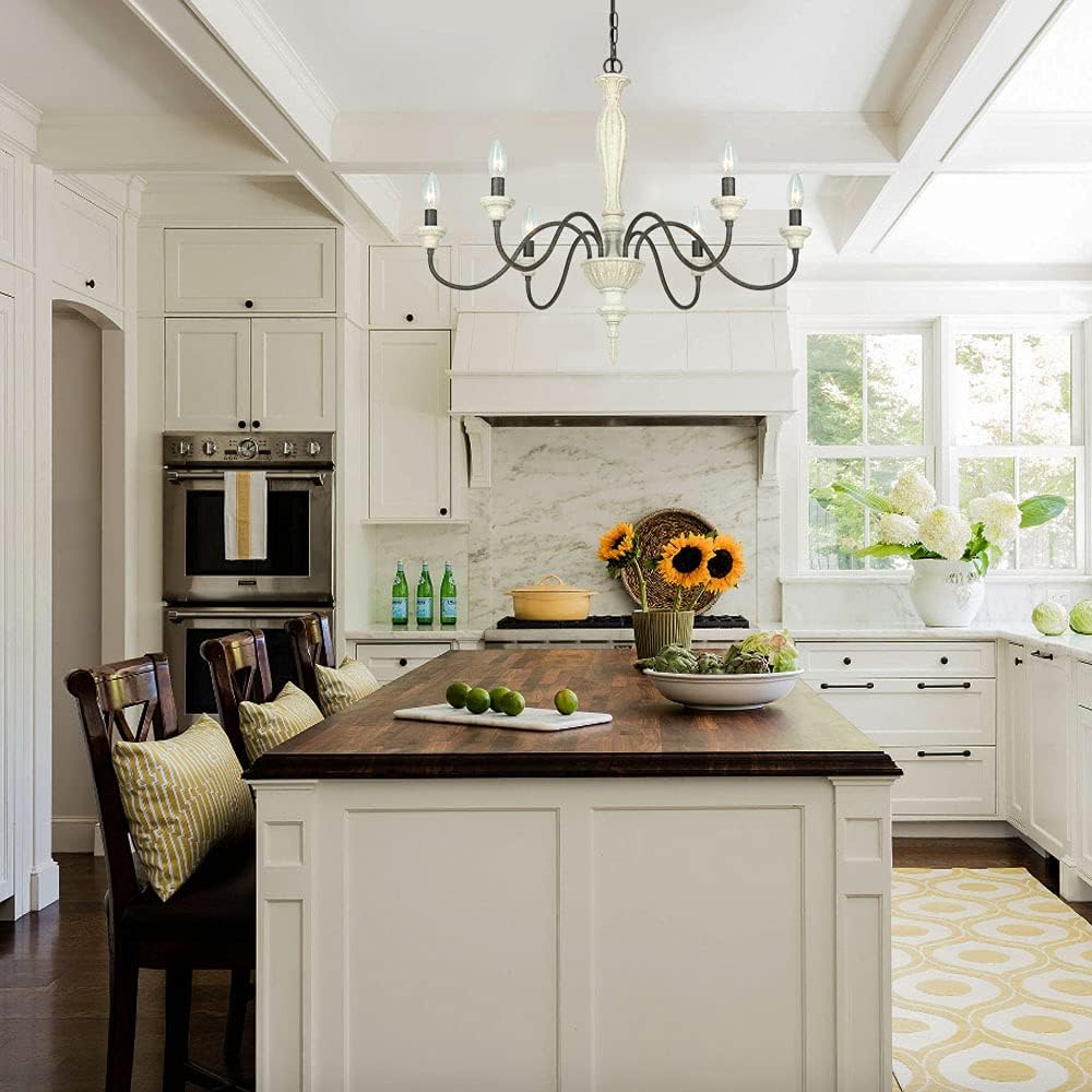 6-Light Chandelier with Imitation Wood and Stardust Iron U980960