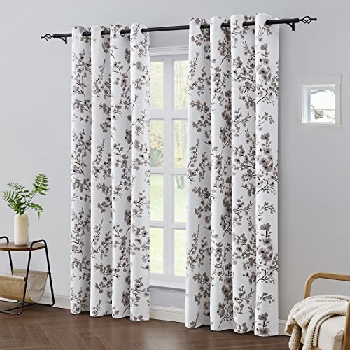 Taupe Floral Blackout Curtains, 52 X 84 Inches, 2 Panels R890