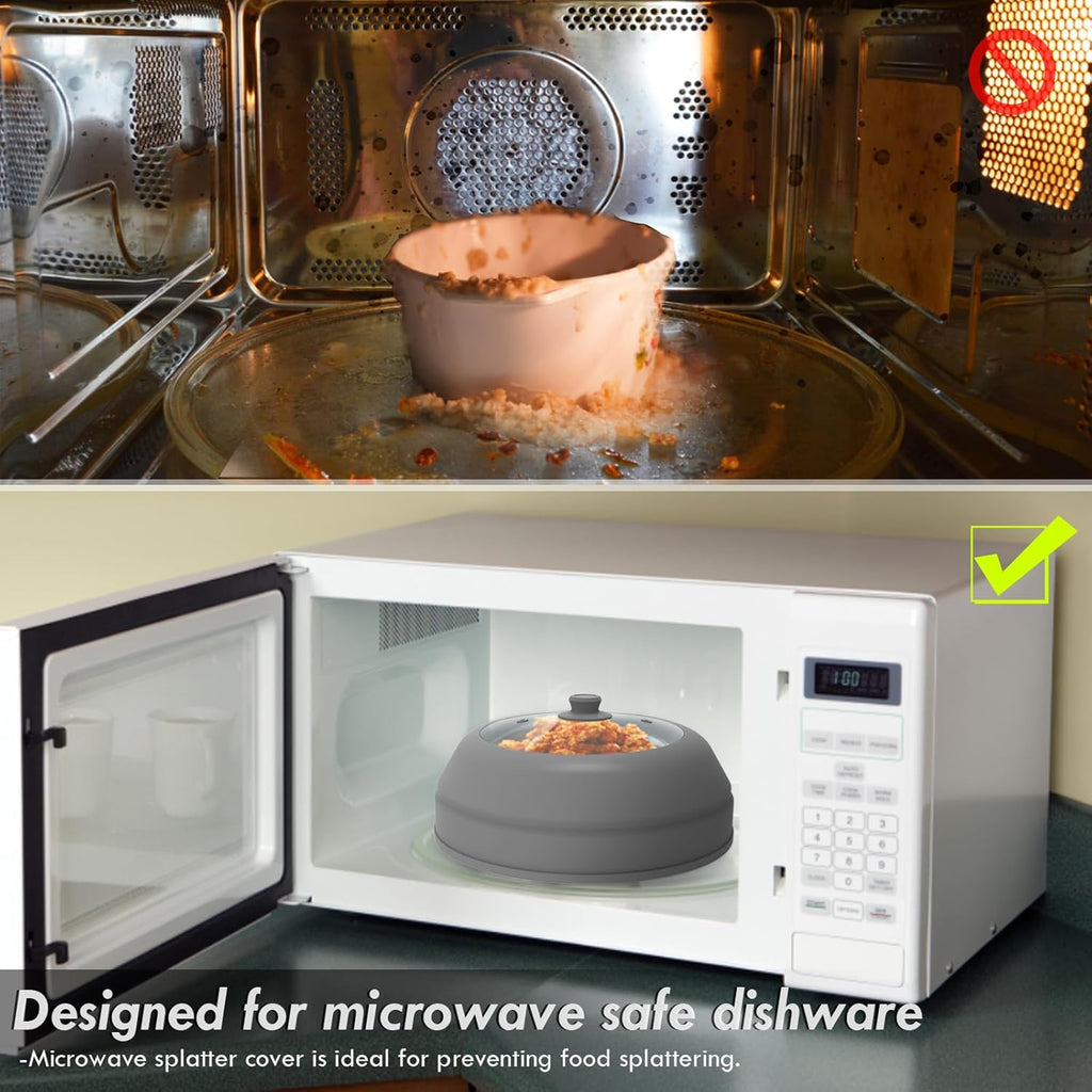 10.5 inch Microwave Plate Cover with Collapsible Silicone and Glass I5052