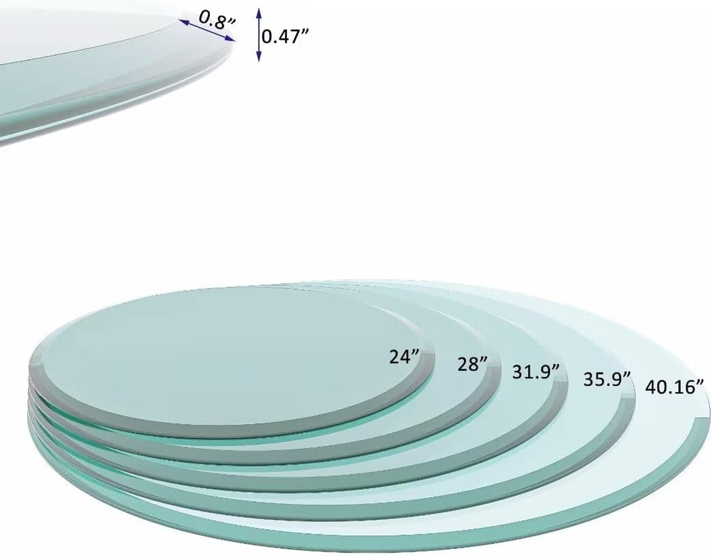 24 Inch Round Tempered Glass Table Top Clear 1/2 Inch Thick Beveled Polished Edge F656