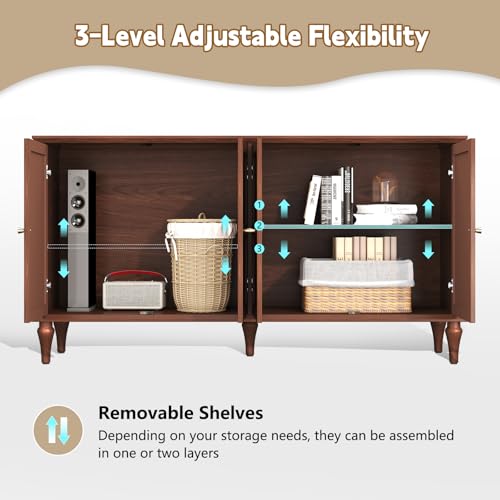58'' Sideboard Cabinet with 4 Doors and Adjustable Shelves, Brown P67930