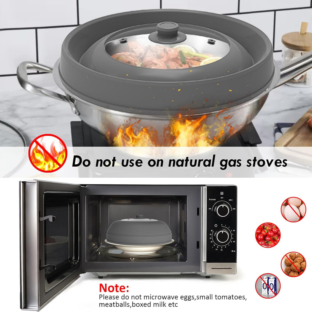 10.5 inch Microwave Plate Cover with Collapsible Silicone and Glass I5052