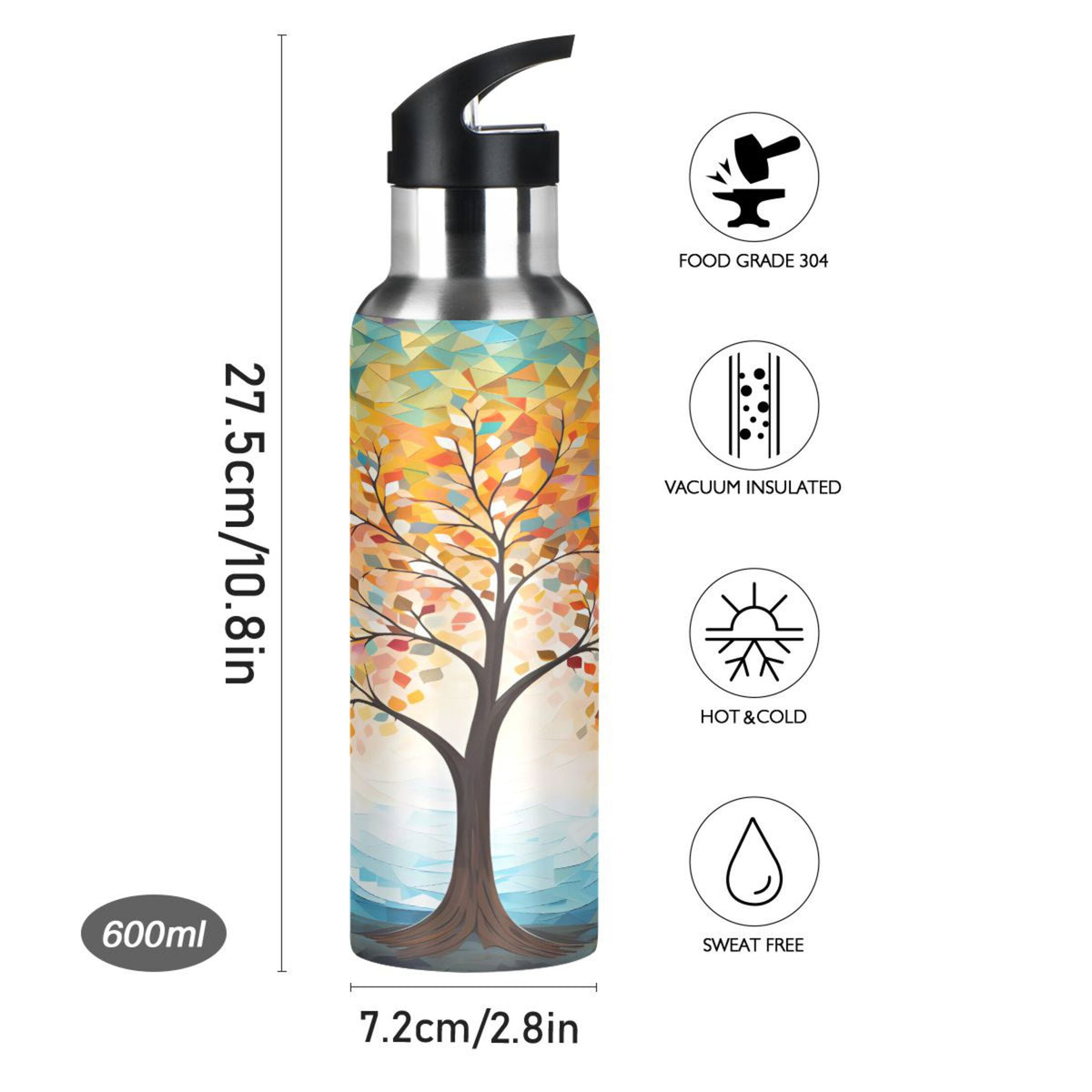 Orange Tree Abstract Stainless Steel Insulated Water Bottle with Straw Lid K592207