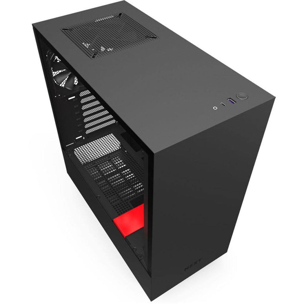 Matte Black/Red Compact Mid-Tower Case with Tempered Glass A51320