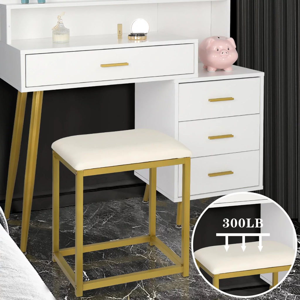 White Vanity Table Set with Lighted Mirror and 4 Drawers S165357