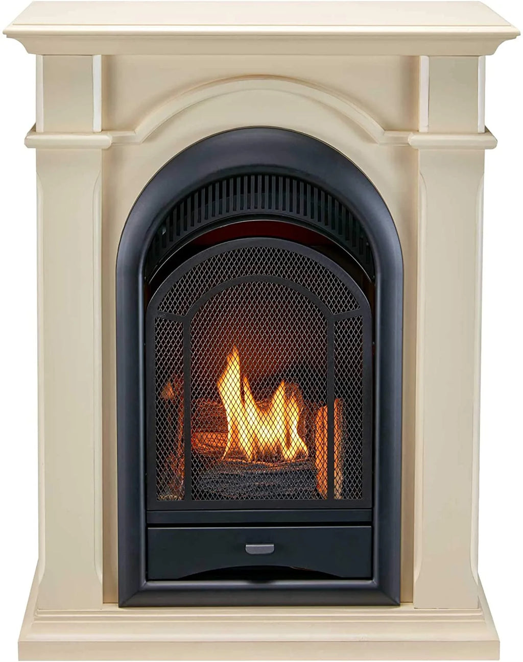 Antique White Ventless Gas Fireplace System with Corner Mantel U306