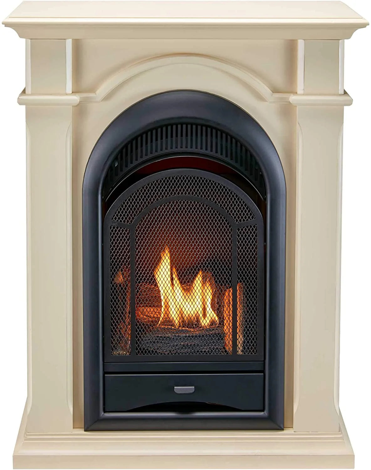 Antique White Ventless Gas Fireplace System with Corner Mantel U306