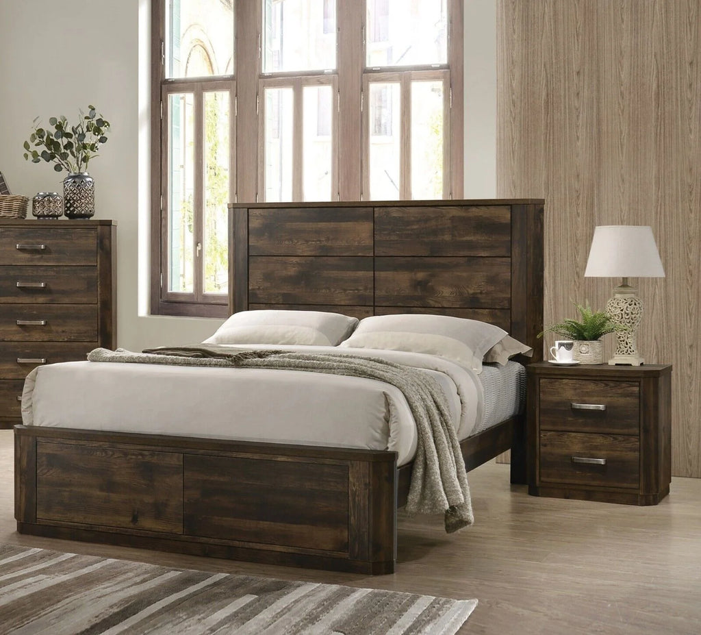 3pc Bedroom Set Eastern King Bed 2x Nightstands Rustic Walnut Finish H8803