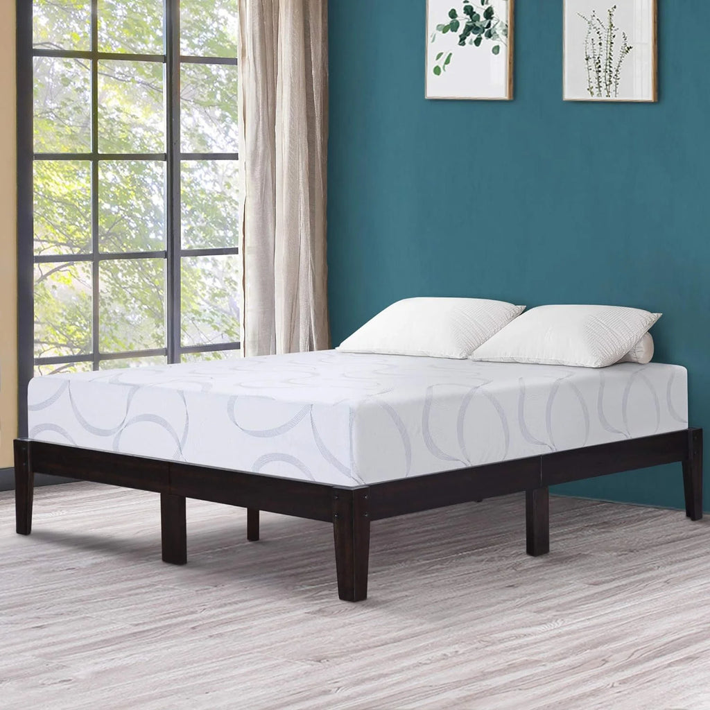 14 Inch Solid Wood Platform Bed Frame King Dark Brown J473350