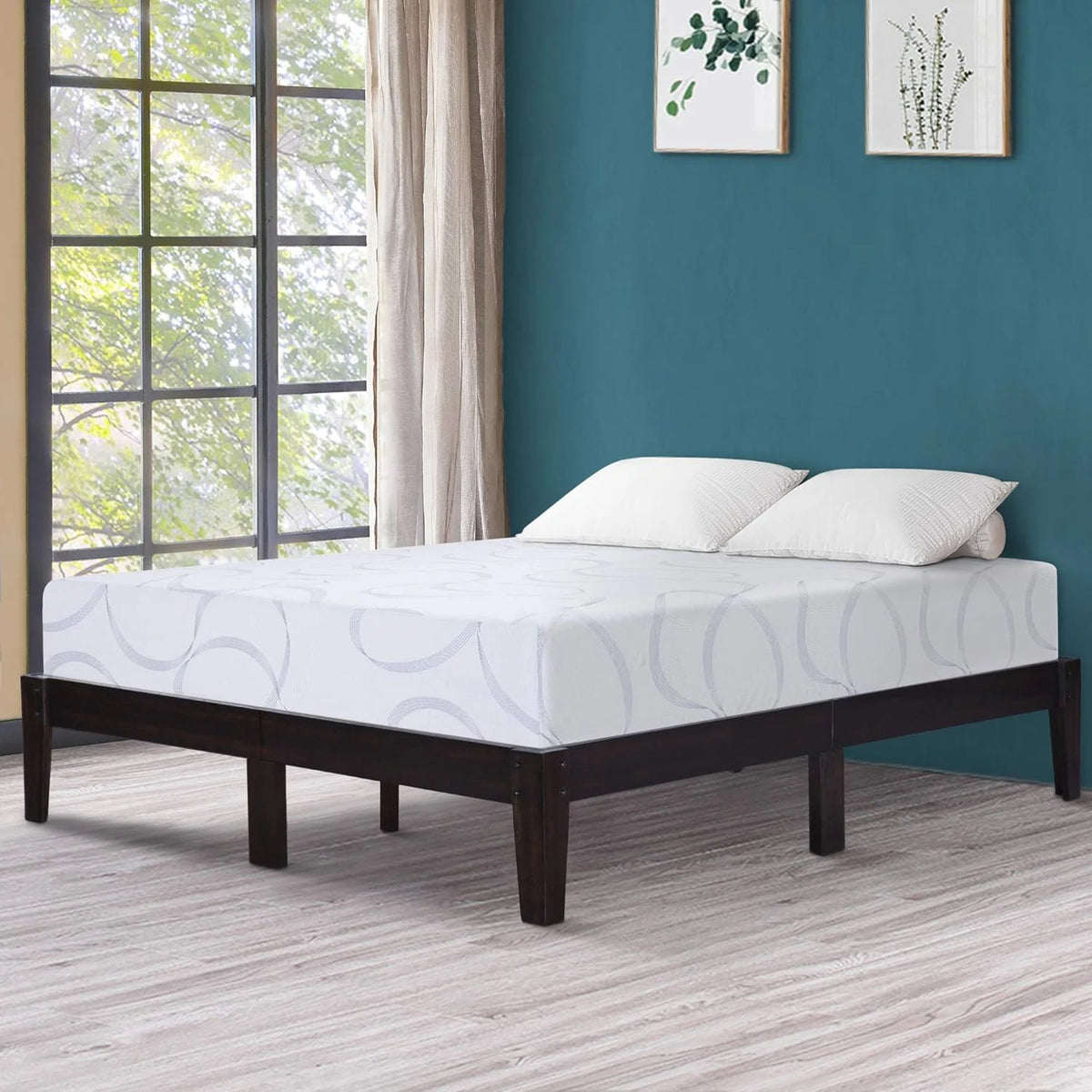 14 Inch Solid Wood Platform Bed Frame King Dark Brown J473350