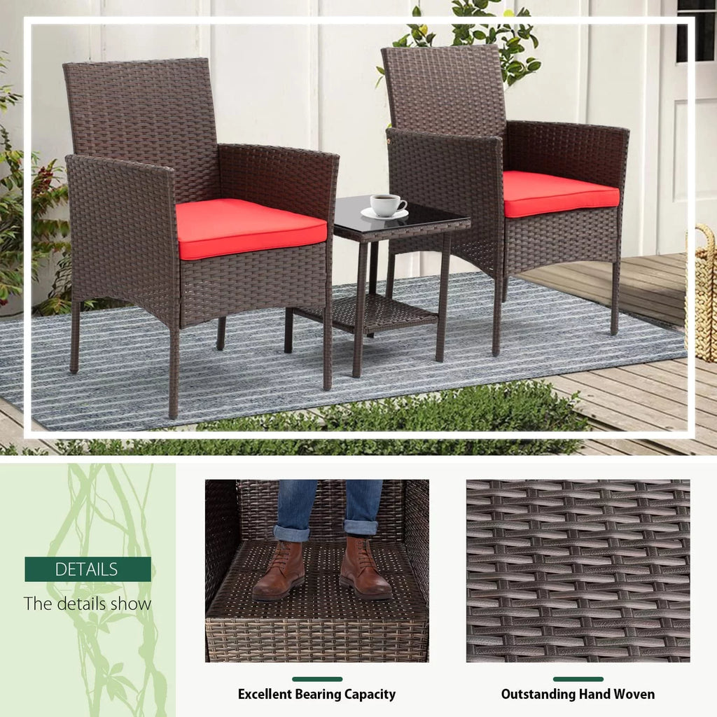 Brown Wicker 2 Rattan Chairs and Glass Coffee Table Bistro Set S3812