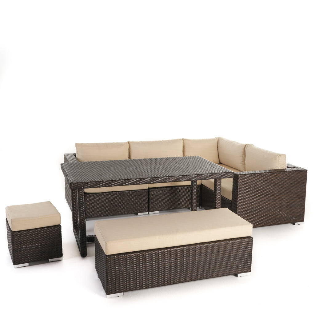 7 Seater Wicker Dining Sofa Set with Water Resistant Cushions I51677