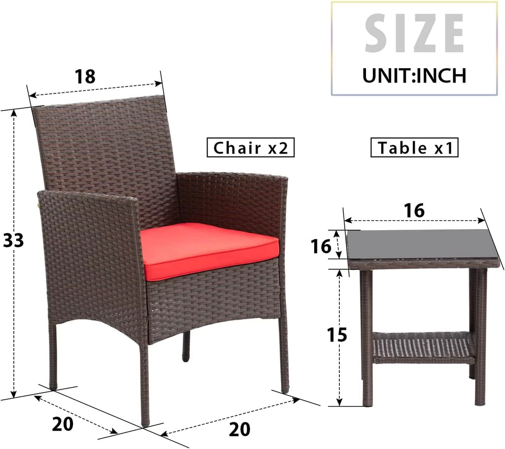 Brown Wicker 2 Rattan Chairs and Glass Coffee Table Bistro Set S3812