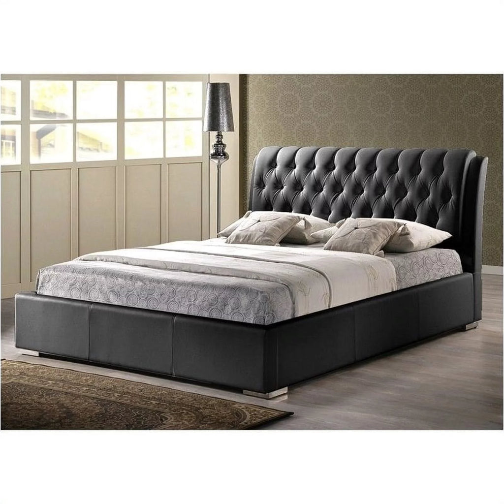 Black Faux Leather Tufted Queen Platform Bed J3387