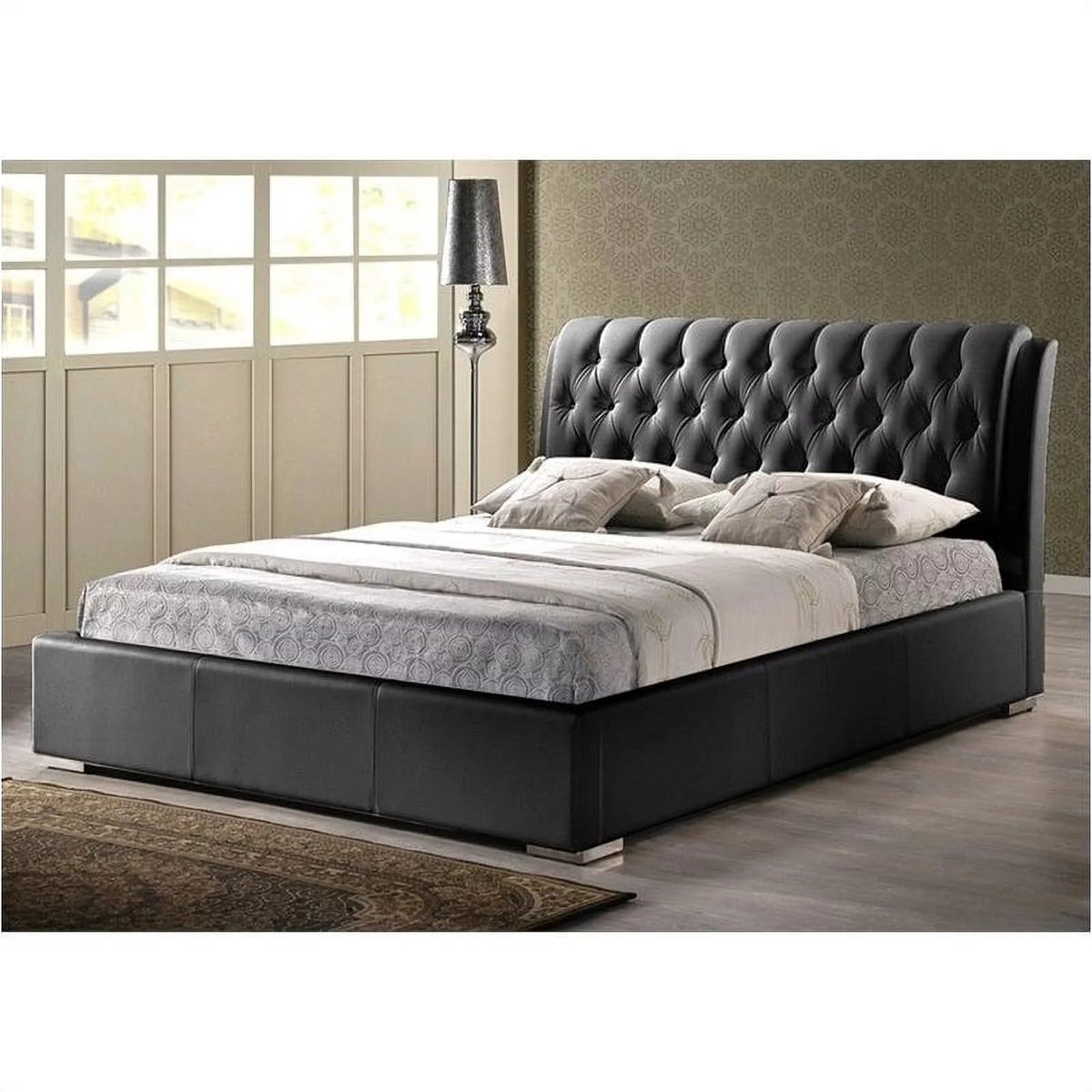 Black Faux Leather Tufted Queen Platform Bed J3387