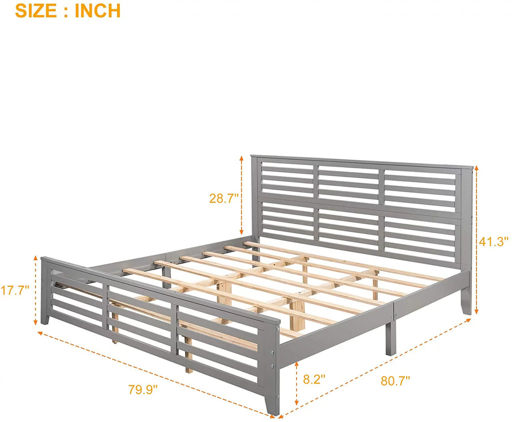 King Size Wood Platform Bed Frame with Headboard and Footboard B6618