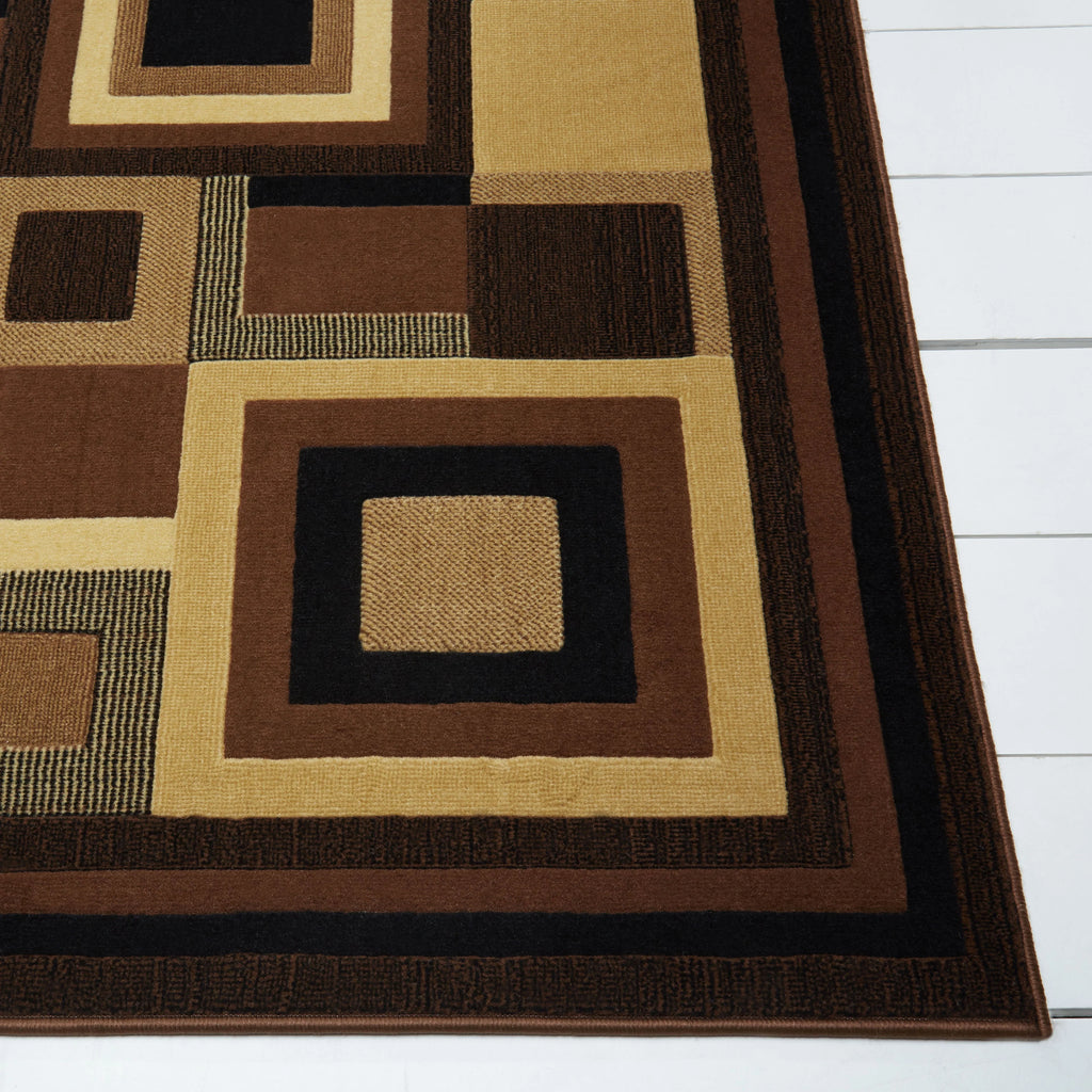 Black/Brown Layered Square Area Rug Z130