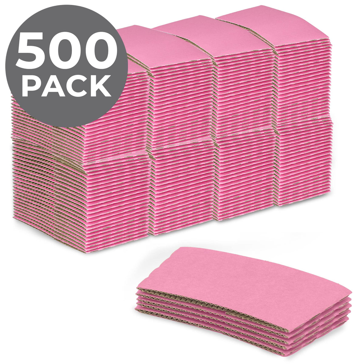 Pink Disposable Corrugated Cardboard Coffee Cup Sleeves, 500 Pack H404