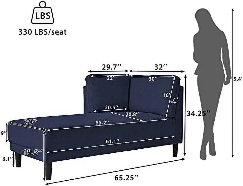 65" Mid-Century Modern Fabric Upholstered Chaise Lounge V7045