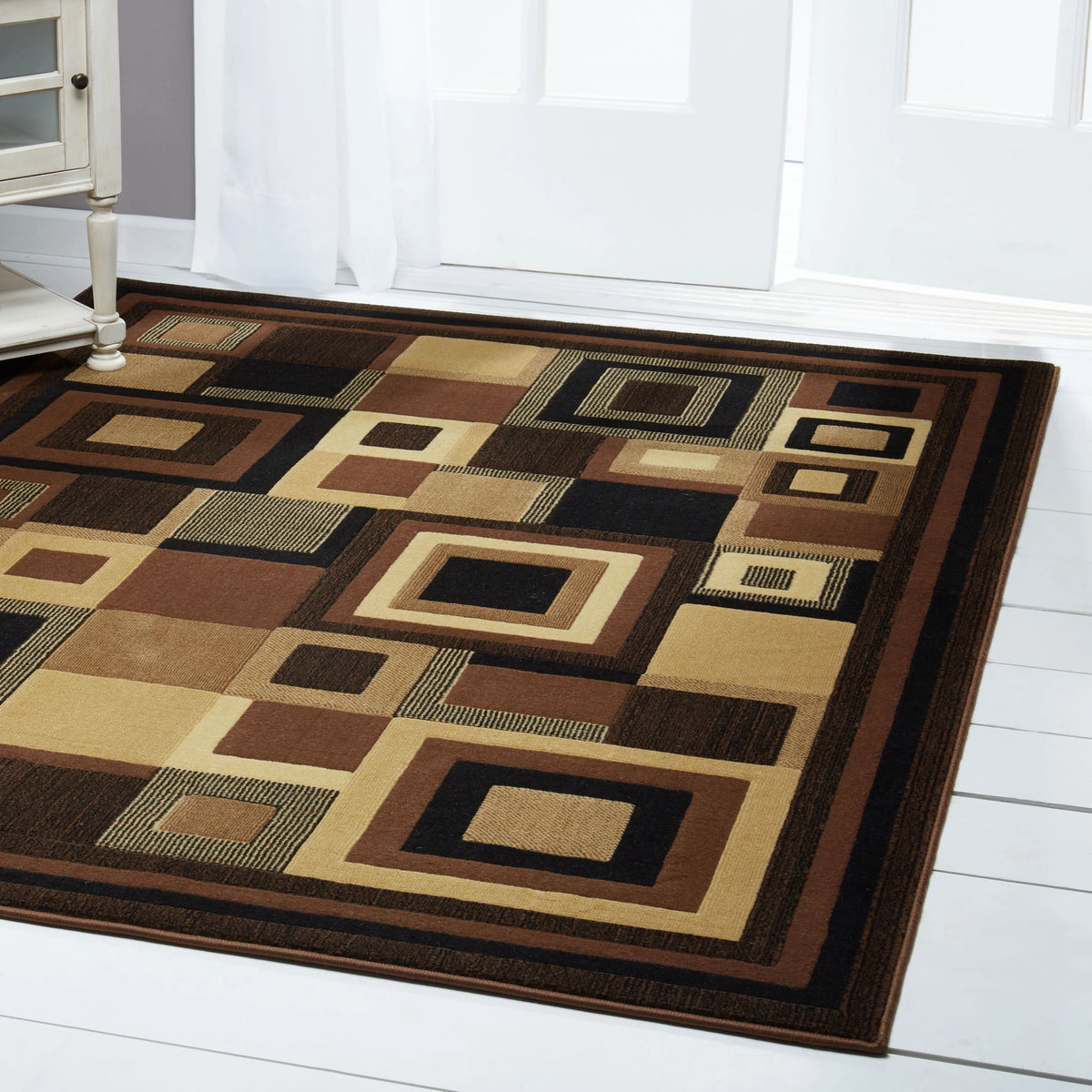 Black/Brown Layered Square Area Rug Z130