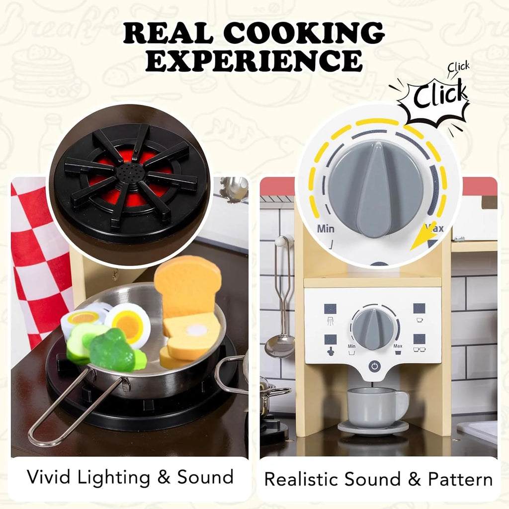 Wooden Play Kitchen with Sink Microwave Oven and Sound R4652