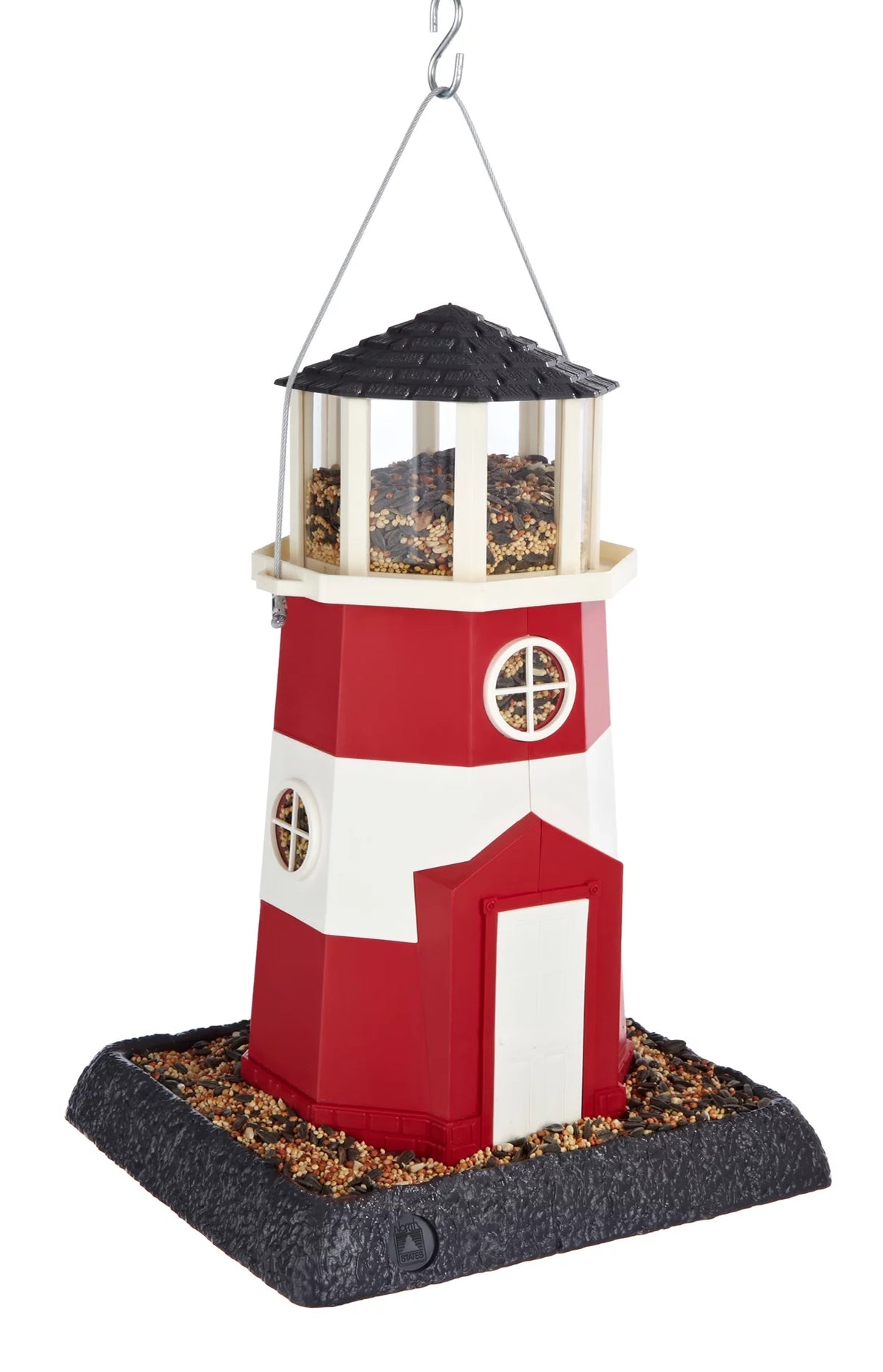Red & White Lighthouse Hopper Bird Feeder, 8 lb. Capacity G151324