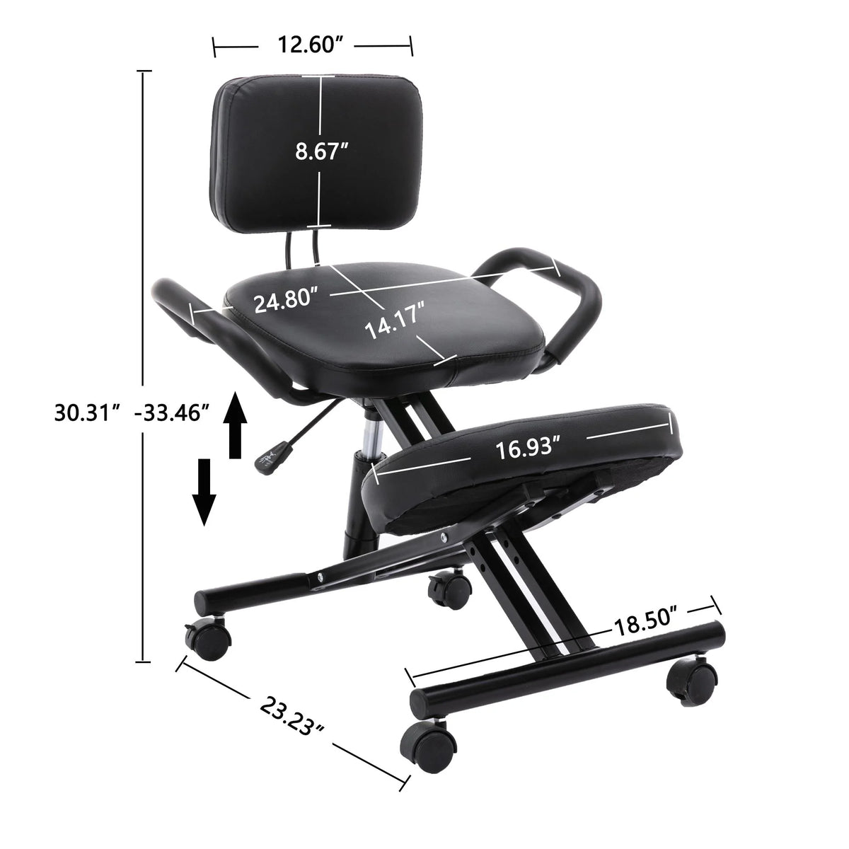 Black Leather Ergonomic Kneeling Chair with Arm and Adjustable Height D242