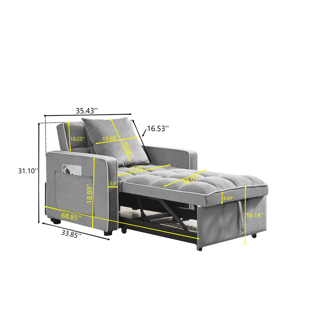 Velvet Convertible Chair Bed S52734