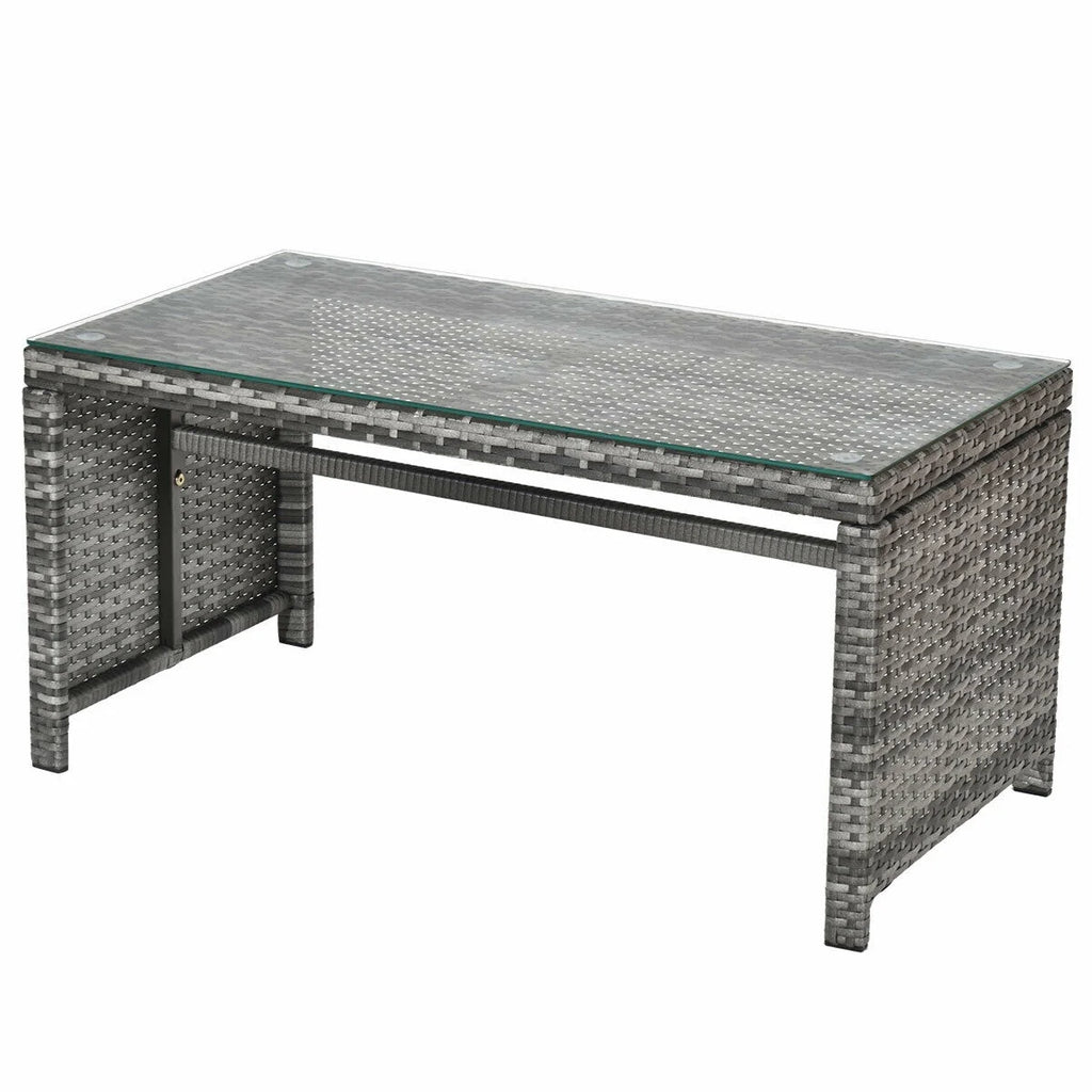White Rattan Patio Furniture Set with Glass Table Top Cushioned Sofa F127