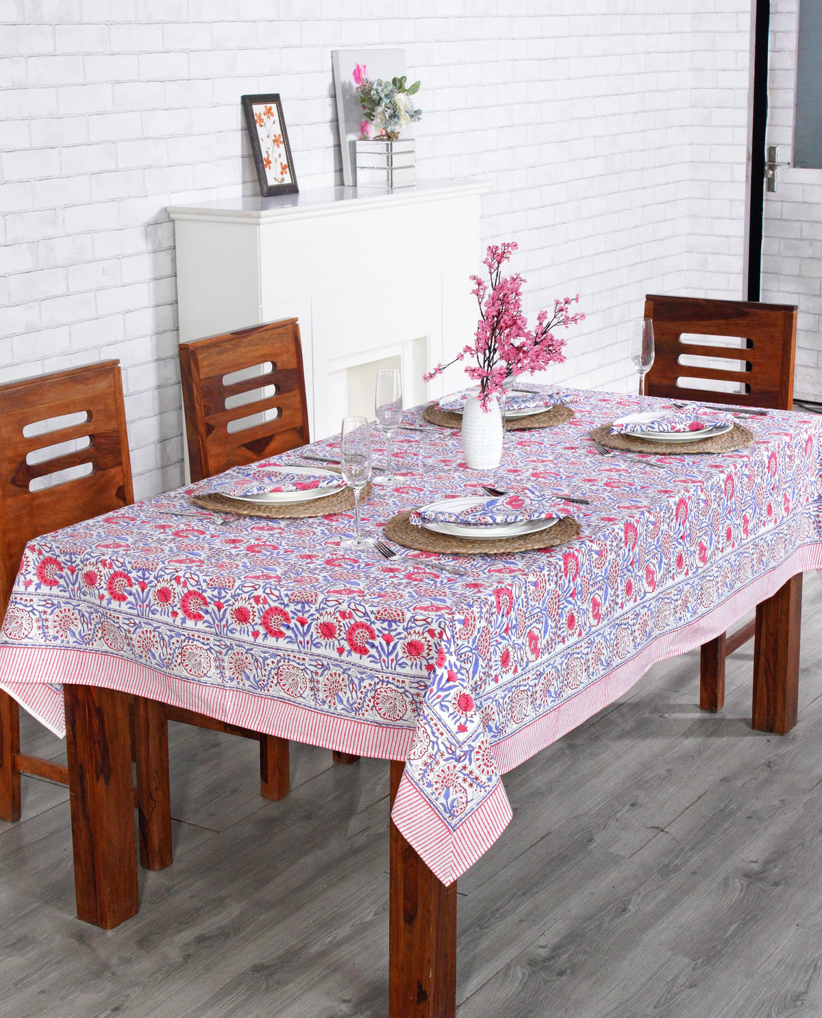 100% Cotton Hand Block Print Tablecloth 60" x 60" V902