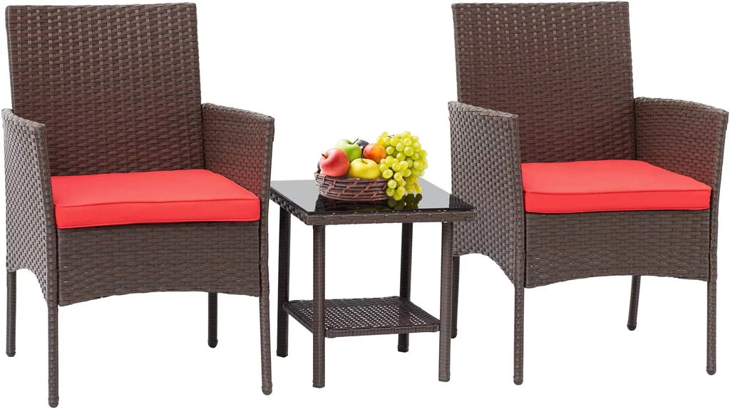 Brown Wicker 2 Rattan Chairs and Glass Coffee Table Bistro Set S3812
