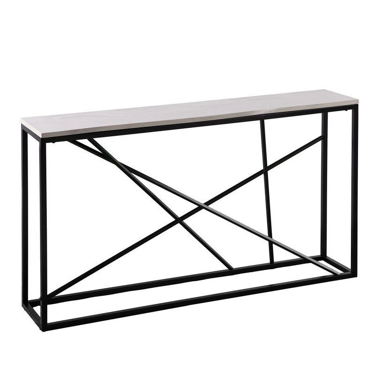 Faux Marble Skinny Console Table in Matte Black E59947